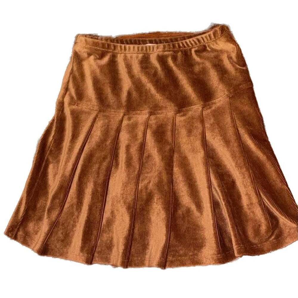 Beautees Brown Velvet Pleated Mini Skort